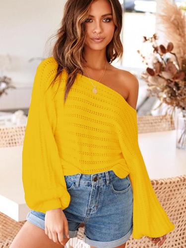 Lantern Sleeve Off Shoulder Pullover Streetwear Sexy Winter Sweater