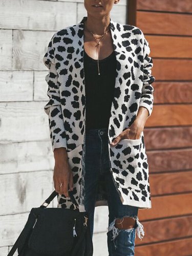 Apricot Leopard Print Long Sleeve Knitted Cardigans