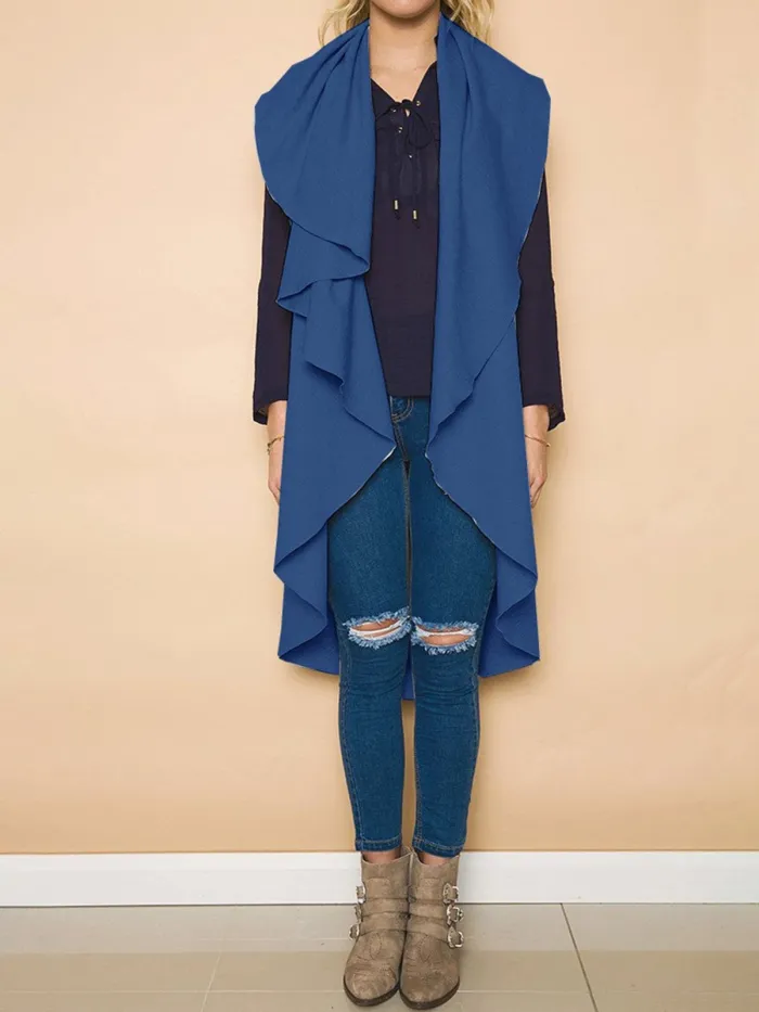 Sleeveless Casual Asymmetric Cotton Cardigan