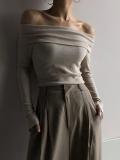 Women's Fashion Boat Neck Long Sleeve Tight Sweater