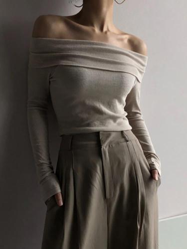 Women's Fashion Boat Neck Long Sleeve Tight Sweater