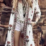 Modern Floral Pattern   Printed Long Sleeve Coat
