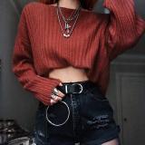 Sexy Solid Color Round Neck Short Sweater