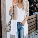 Large Size Stitching Striped Knit Loose Sweater Cardigan Coat