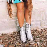 Snakeskin Med (3-8Cm) Closed Toe Chunky Heel Women Boots