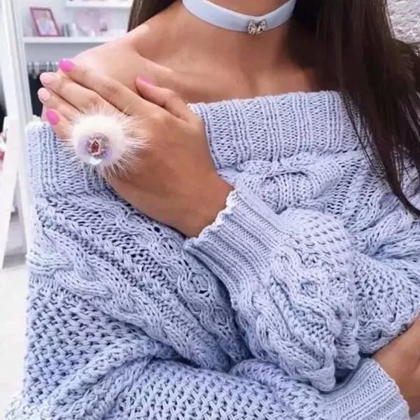 Sexy one word led off-the-shoulder solid color sweater