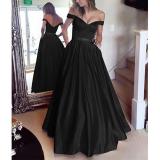 Fashion Off-Shoulder Pure Colour Evening Dress