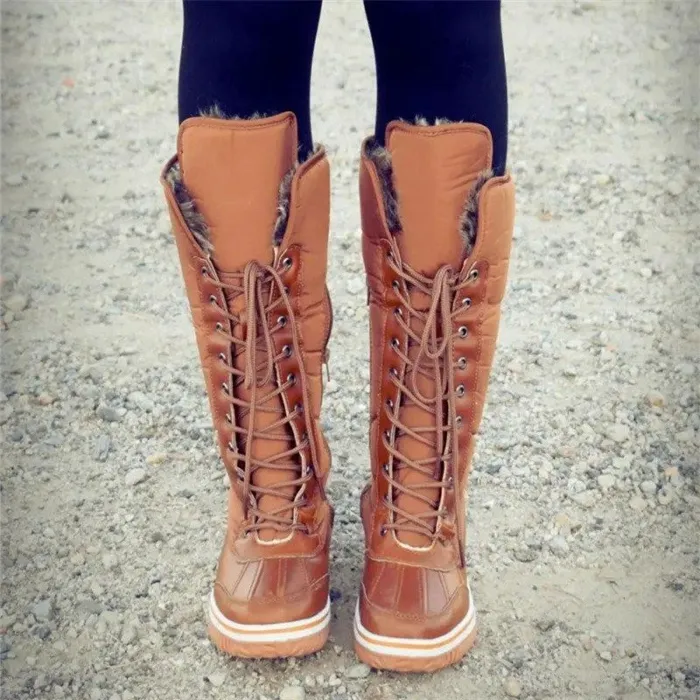 Women Winter Comfy Lace Up Mid-Calf Boots