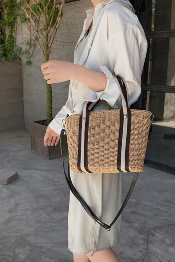 Women's Beach Pull Rope Woven Straw Sling Bag Handbag