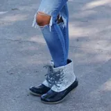 Women Casual Lace-Up Sparkling Glitter Pu Boots