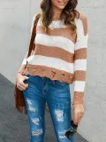 Long Sleeve Stripes Knitted Shirts & Tops