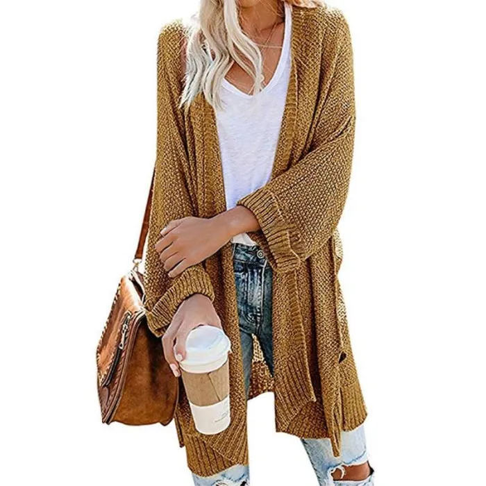 Casual Side Slit Soft Long Sleeve Midi Sweater Cardigan