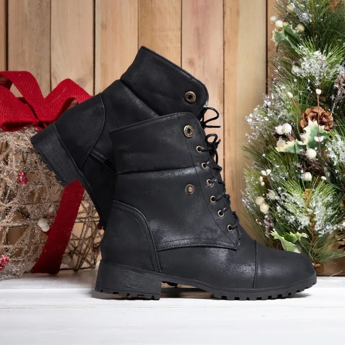Women Warm Martin Booties Casual Comfort Plus Size Lace Up Shoes