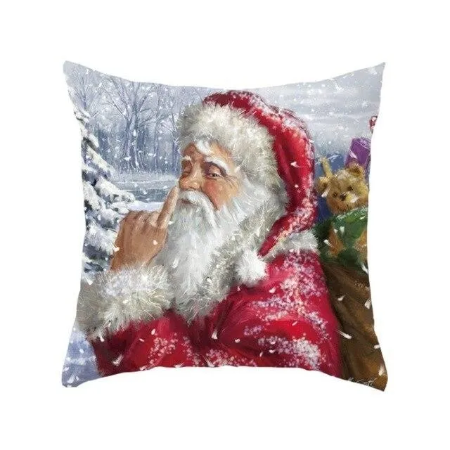 Christmas Pillow Case Deer Snowman Pattern Pillow Cover Cotton Linen