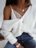 Casual V-Neck Solid Color Sweater