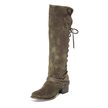 Women Vintage Lace Up Boots European Style Bandage Above Knee Boots