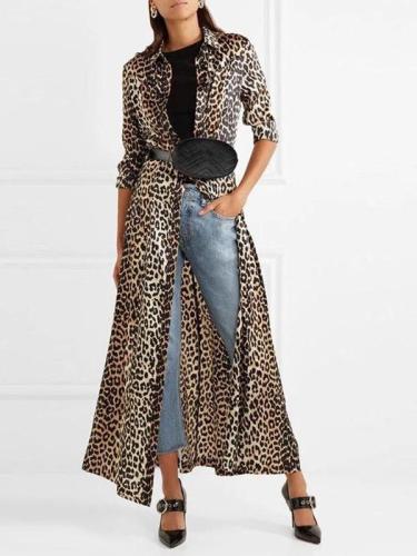Fashion Leopard Lapel Long Sleeve Cardigan
