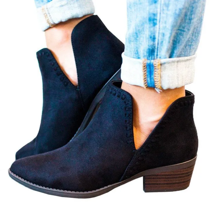 Plus Size Women Booties Casual Low Heel Side Slit PU Boots