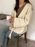 Fashion Loose Pure Colour Belted Sweater Cardigan