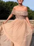 Sexy Off Shoulder Sequin Evening Dress Maxi Dresses