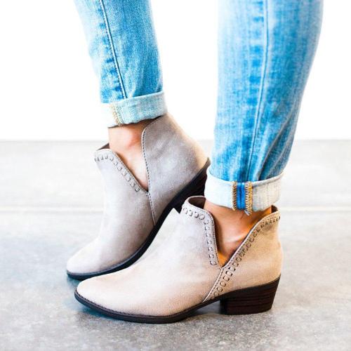 Plus Size Women Booties Casual Low Heel Side Slit PU Boots