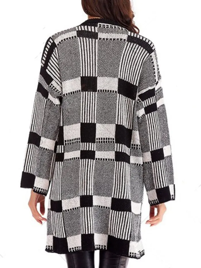 Knitted Casual Paneled Geometric 2018 Women's Warmest Cardigans