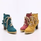 Women Lace Up Booties Casual Comfort Chunky Heel Shoes