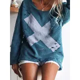Casual Printed Hole Long Sleeve Knitwear