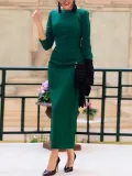 Elegant Fashion Noble Slim Plain Back-Button Long Sleeve Evening Dress