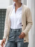 Solid V Neck Button Down Knitted Cardigan