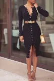 Collarless  Single Breasted Slit  Plain Bodycon Dresses