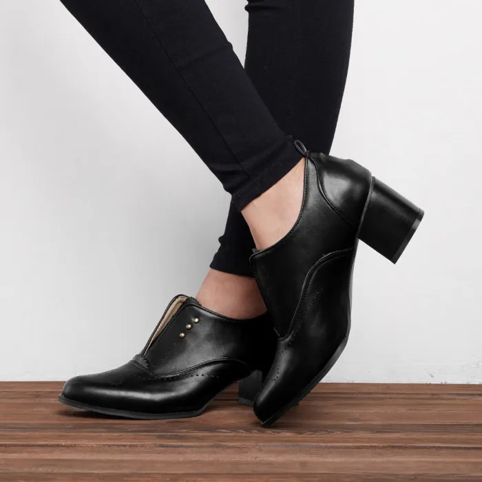 Vintage Slip On Booties Chunky Heel Pu Boots
