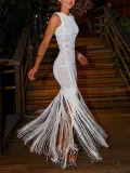 Casual Pure Colour Tassel Sleeveless Bodycon Dresses