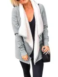 Gray Cotton-Blend Shawl Collar Casual Cardigans
