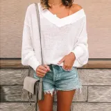 Solid Color Simple V-Neck Sweater