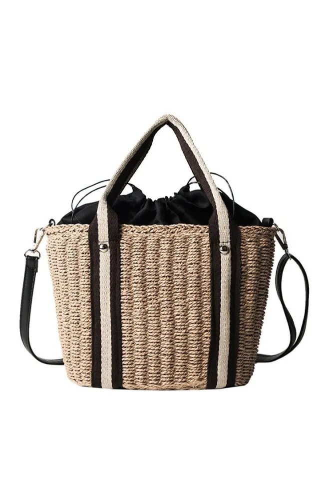 Women's Beach Pull Rope Woven Straw Sling Bag Handbag