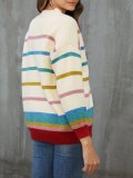 Beige Long Sleeve V Neck Sweater