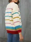 Beige Long Sleeve V Neck Sweater