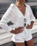 Pocket Button Linen Casual Jumpsuit