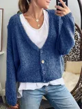 Cotton-Blend Long Sleeve Plain V Neck Outerwear