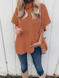 Turtle Neck Half Sleeve Loose Fashion Plain Knitting Sweaters