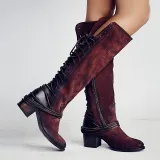Women Vintage Lace Up Boots European Style Bandage Above Knee Boots