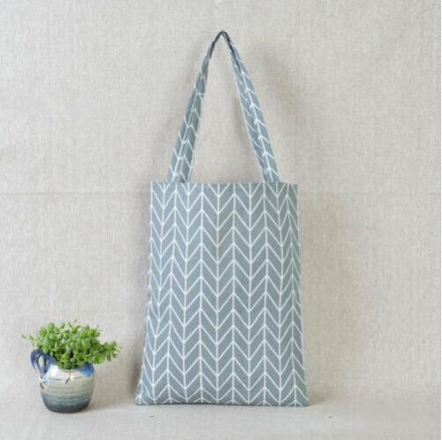 Women Linen Cotton Plaids Canvas Shopping Shoulder Bags