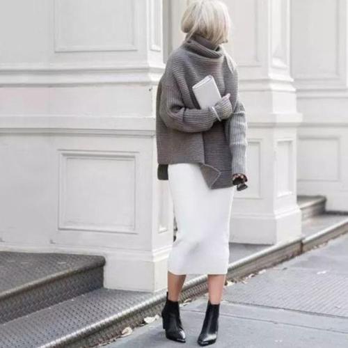 Casual Pure Color High Neck Sweater