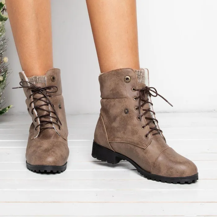 Women Warm Martin Booties Casual Comfort Plus Size Lace Up Shoes