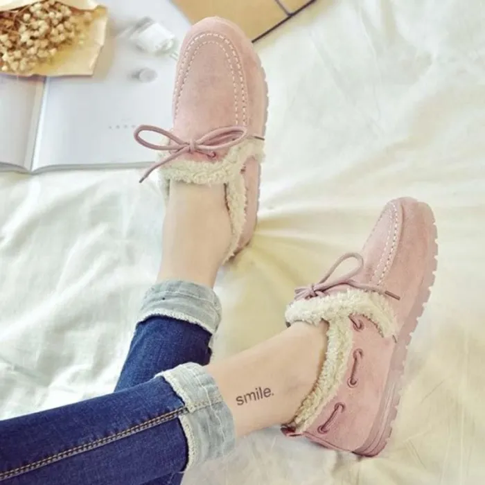 Women Warm Snow Booties Flat Heel Winter Slip On Boots