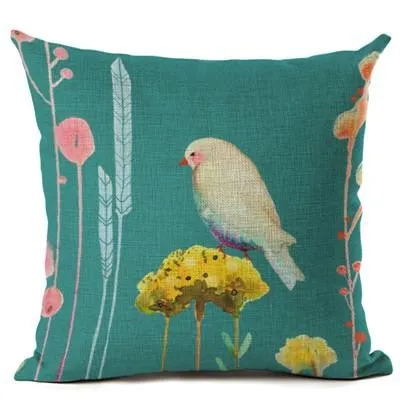 Oil Painting Birds Cushion Cover Decorative Sofa Throw Pillow Case