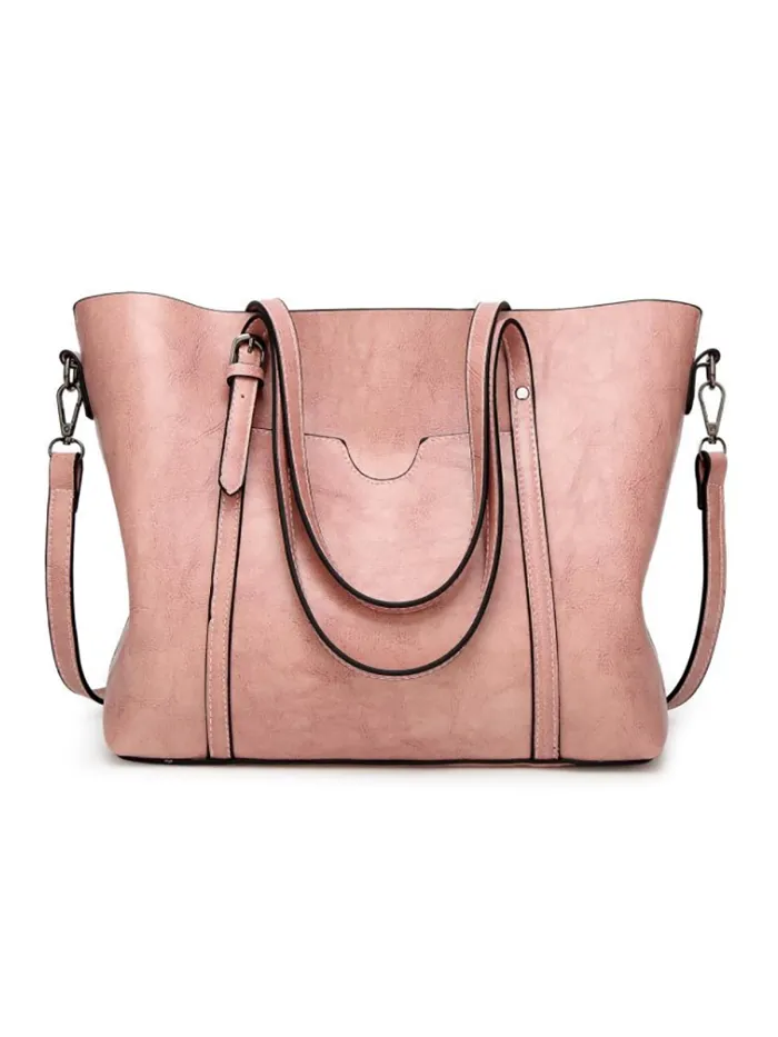 Women Oil Leather Tote Casual Front Pockets Crossbody Bags Handbags