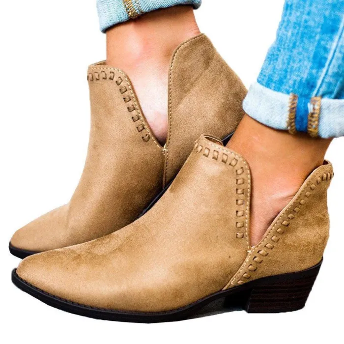 Plus Size Women Booties Casual Low Heel Side Slit PU Boots