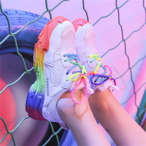 Women's fashion rainbow color breathable sneakers
